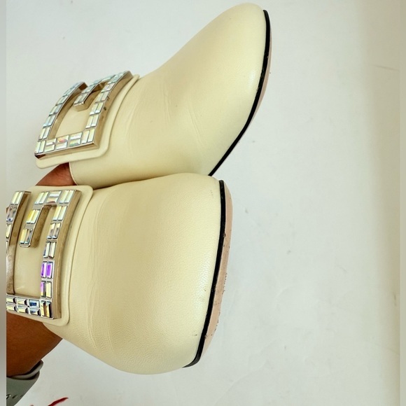 GUCCI Mystic White/ Off-white leather Madelyn Crystal G Mules Block heel  EU 41 - Picture 8 of 9